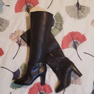 Black leather knee high boots